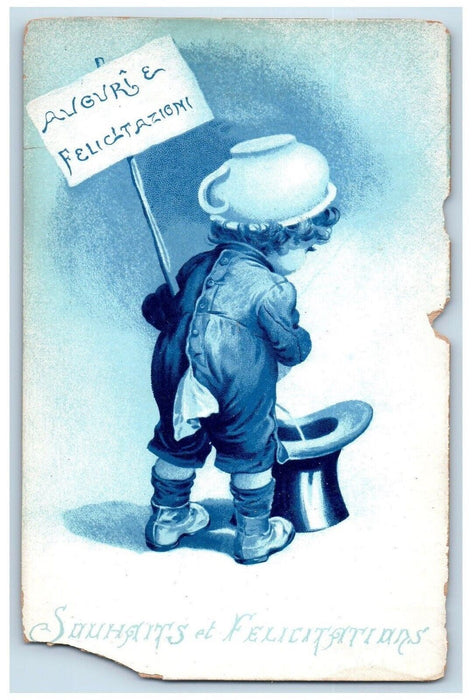 c1905 Congratulations Children Peeing In Hat Unposted Antique Postcard