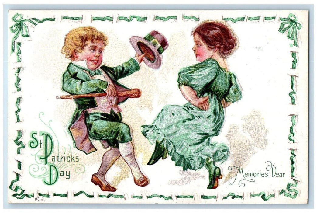 c1910's St. Patrick's Day Memorie Dear Children Dancing Nash Antique Postcard