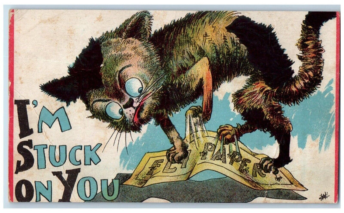 c1910's I'm Stuck On You Rat Trapped Fly Paper Posted Antique Postcard