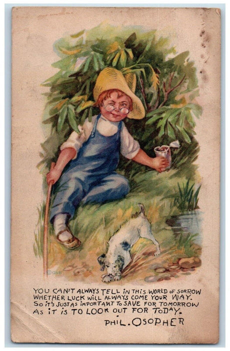 1916 Old Woman Caught Dog Eating Bone Kalamazoo Michigan MI Antique Postcard