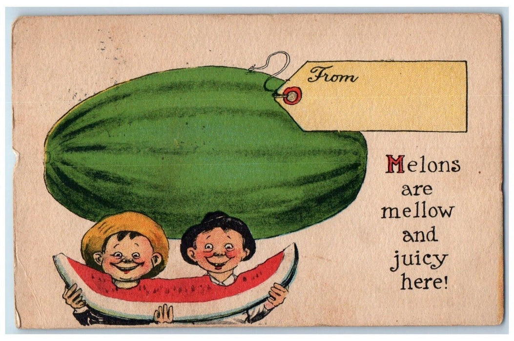 c1910's Boys Eating Exaggerated Watermelon Freemansburg WV Antique Postcard