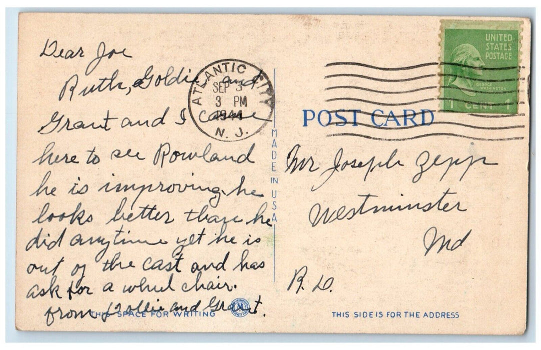 1944 Fat Womens Boy At The Beach E.L. White Atlantic City New Jersey NJ Postcard