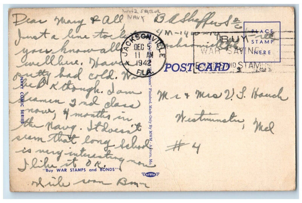 1942 WW2 Sailor Turn Them Pants Around Jacksonville Florida FL Vintage Postcard