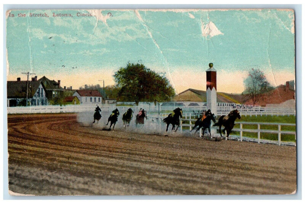 1913 Stretch Latonia Horse Race Stadium Florence Kentucky KY Antique Postcard
