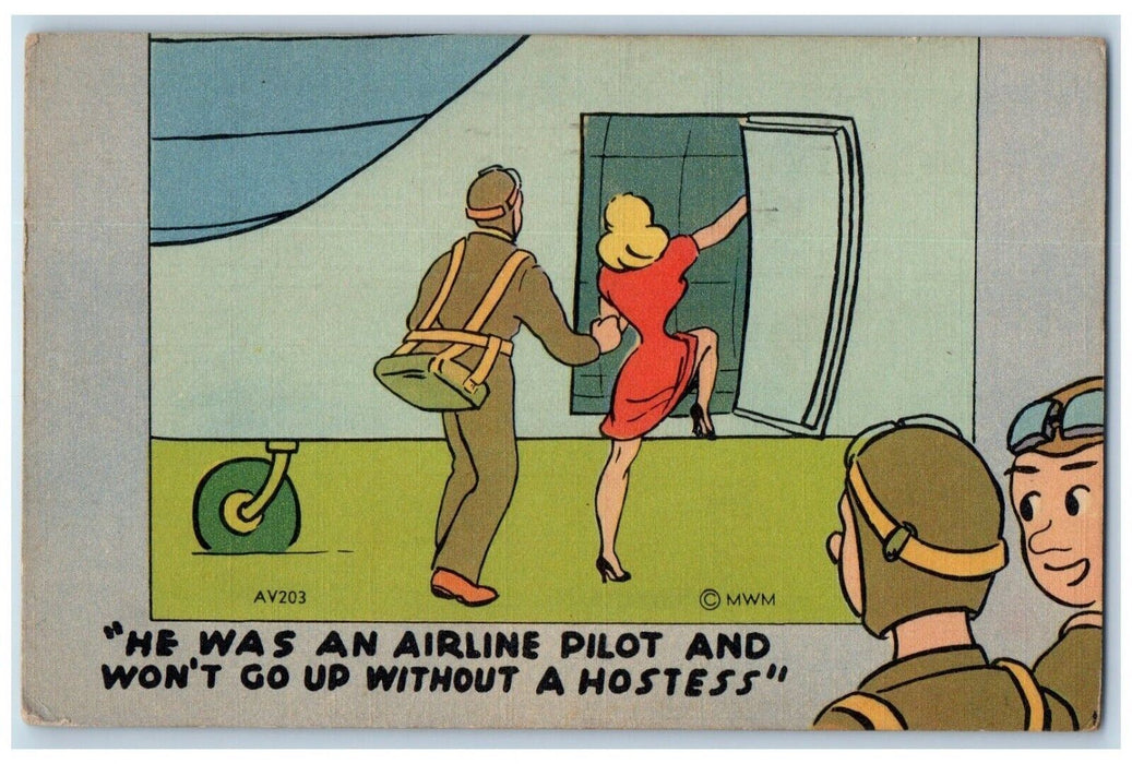 1943 Boy Airplane Pilot Hostess WW2 Soldier Mail Jacksonville FL Posted Postcard