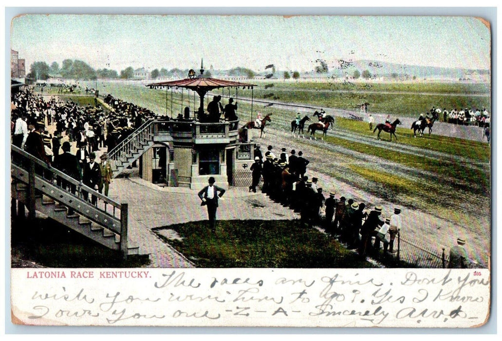 1907 Lationa Race Horse Racing Starting Line Stadium Kentucky Vintage Postcard