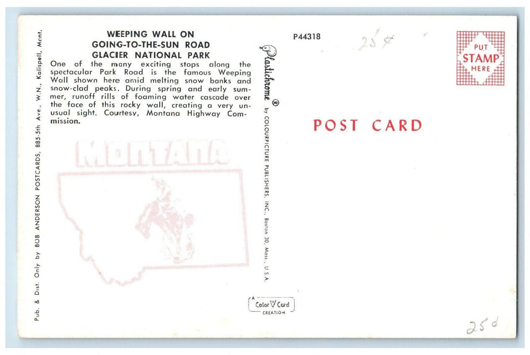 c1960 Weeping Wall Going Sun Road Glacier National Park Montana Vintage Postcard