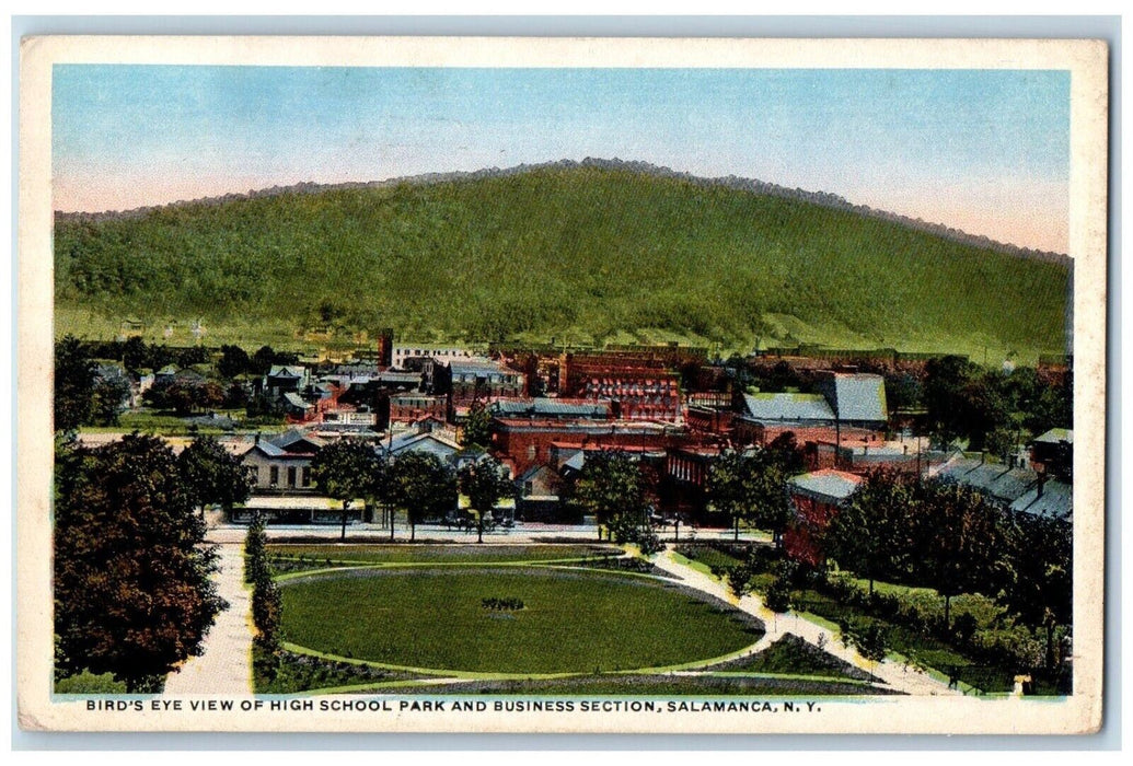 1915 Bird Eye View High School Park Business Section Salamanca New York Postcard