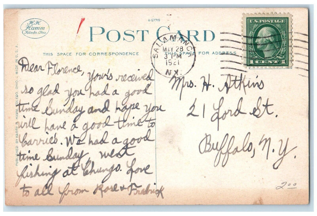 1921 Broad Street Looking West Exterior Houses Road Salamanca New York Postcard