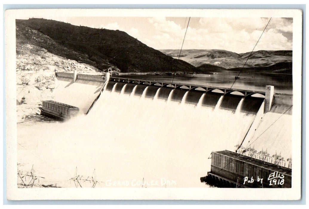 c1920's Grand Coulee Dam Columbia River Ellis Washington WA RPPC Photo Postcard