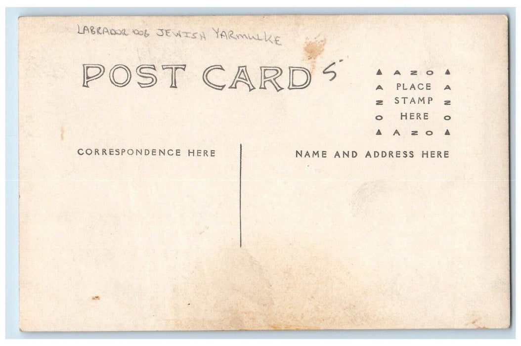 c1910s Jewish Boy Child Yarmulke Candid  Labrador Dog Bowtie RPPC Photo Postcard