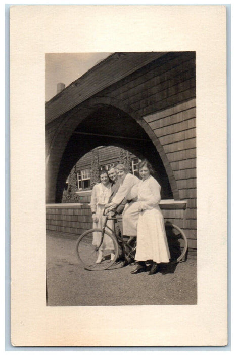 c1910's Man Women Couple Bicycle Candid Archway RPPC Photo Unposted Postcard