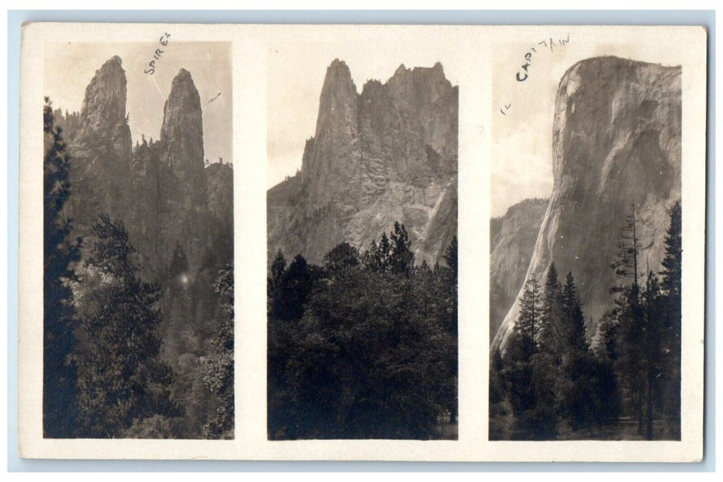 c1910's El Capitan Cathedral Spires Yosemite California CA RPPC Photo Postcard