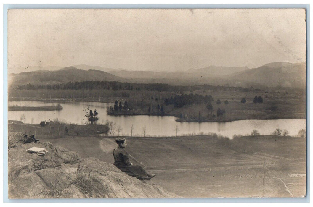c1910's River Woman Mountains Sheffield Massachusetts MA Photo Postcard