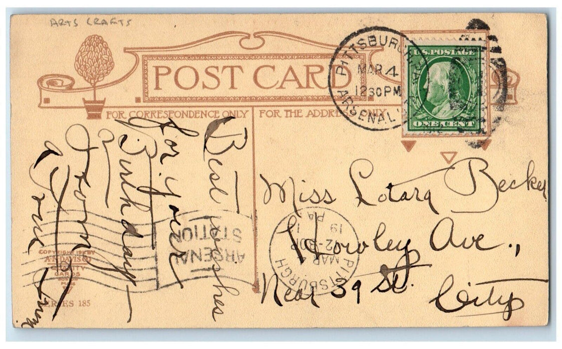 c1910's Happy Birthday Message Arts Crafts Pittsburg Pennsylvania PA Postcard