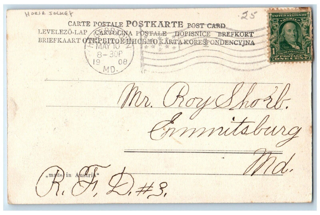 1908 Horse Jockey Hagerstown Maryland MD Posted Antique Postcard