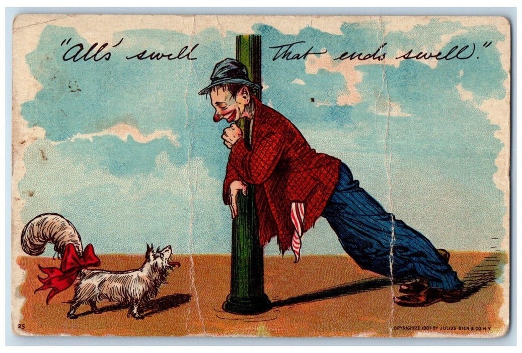 1908 Druck Man Hobo And Cute Dog Hollidaysburg Pennsylvania PA Antique Postcard