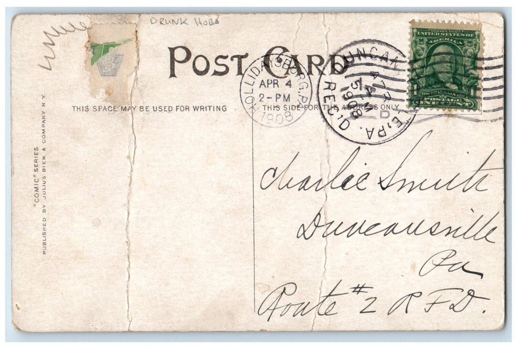 1908 Druck Man Hobo And Cute Dog Hollidaysburg Pennsylvania PA Antique Postcard