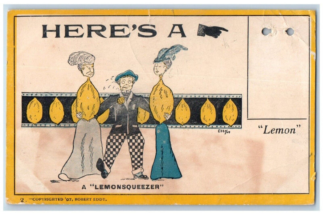 1908 Man Here's A Lemonsqueezer Lewisville Indiana IN Posted Antique Postcard