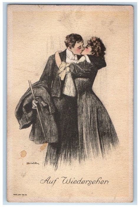 c1910's Couple Kissing Volland Goodbye Romance Love Unposted Antique Postcard