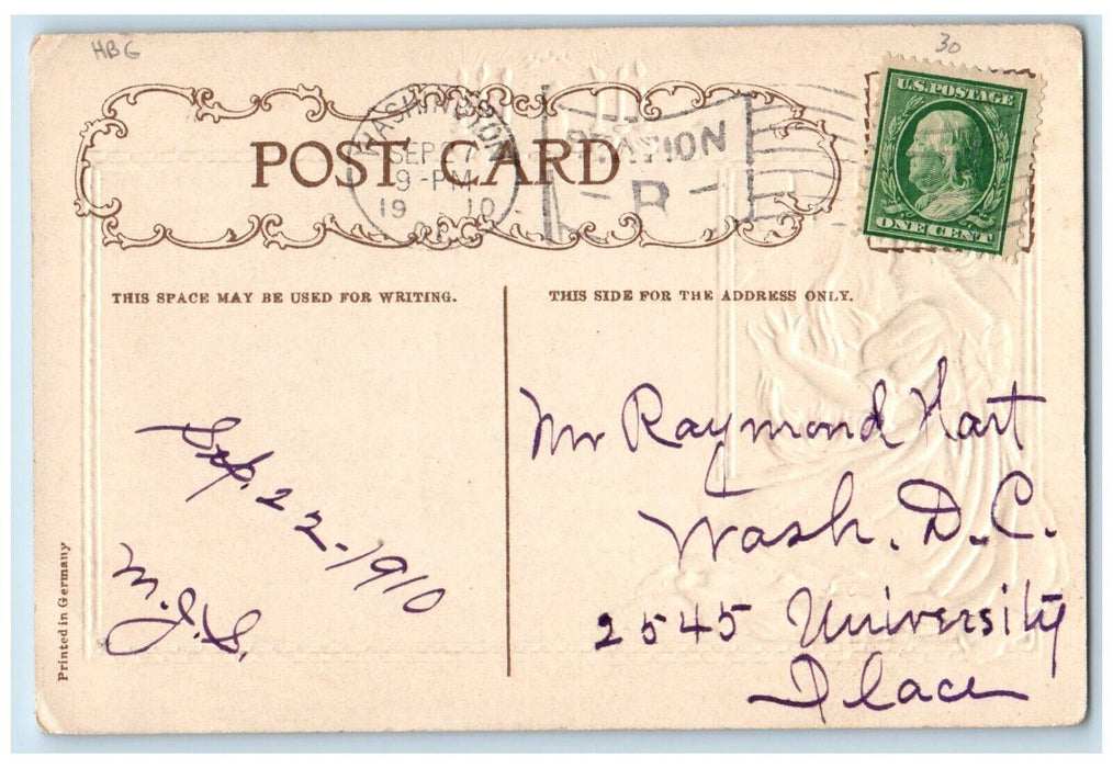 1910 Girl Fire Burning Bright Candles HBG Washington DC Posted Antique Postcard