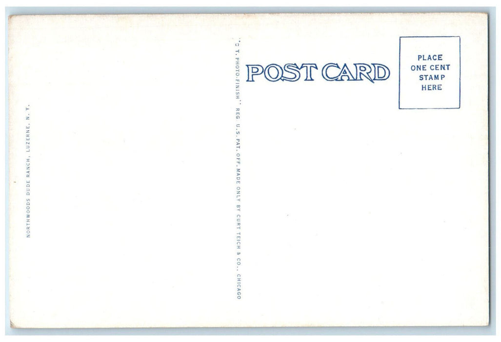 c1940's At Hitching Rail Horses Northwoods Dude Ranch Lake Luzerne NY Postcard