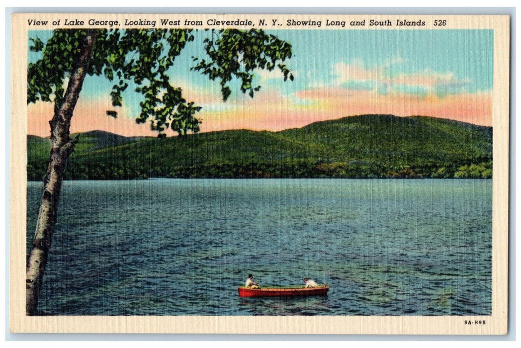 c1940's Boating at Lake George Long and South Islands New York NY Postcard
