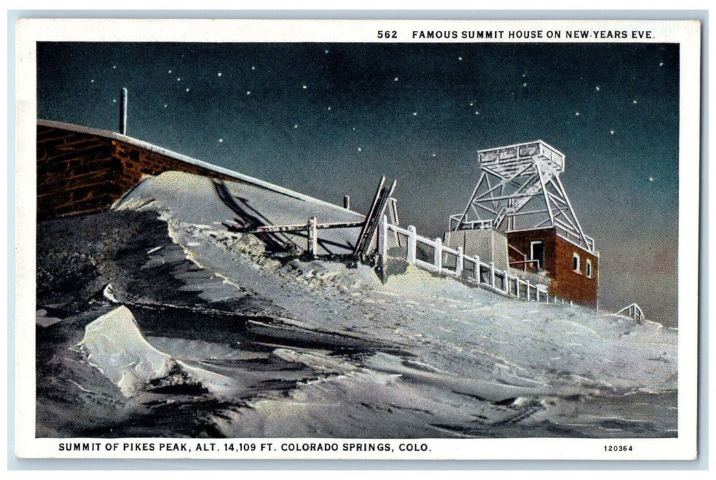 c1930's New Years Eve Summit of Pikes Peak Colorado Springs CO Postcard
