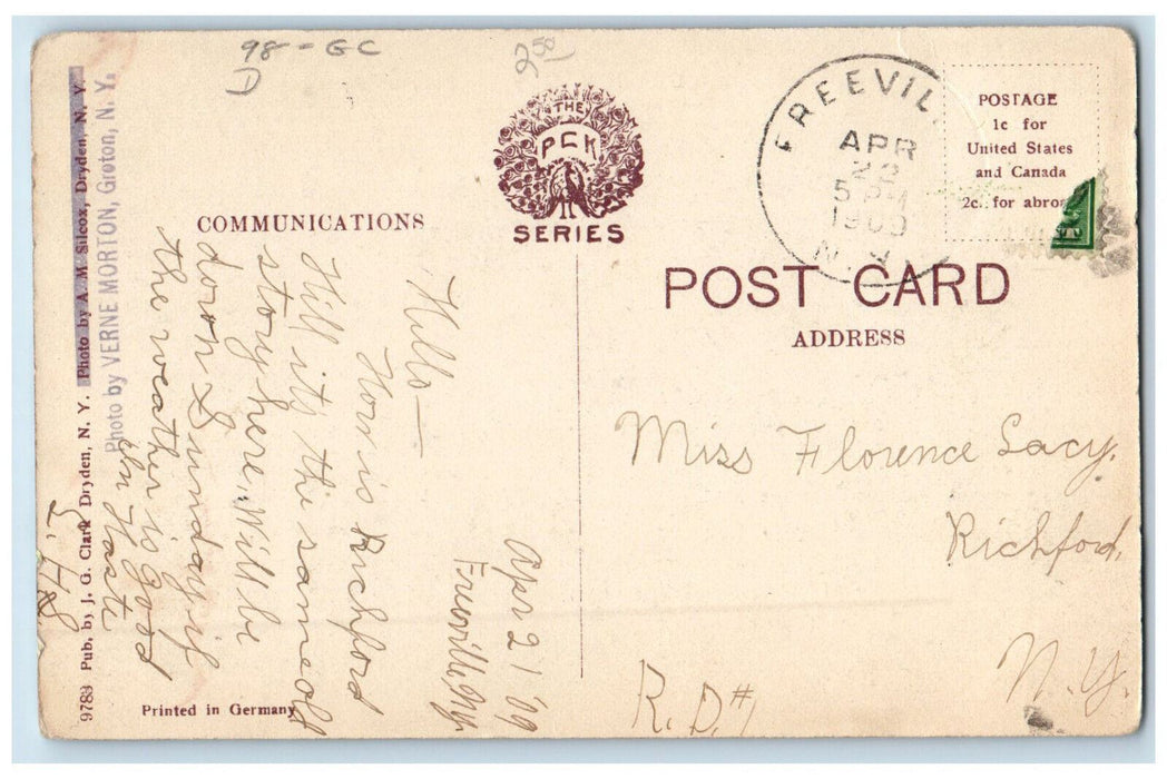 1909 Sulphur Springs Dryden New York NY Freeville NY PCK Series Postcard