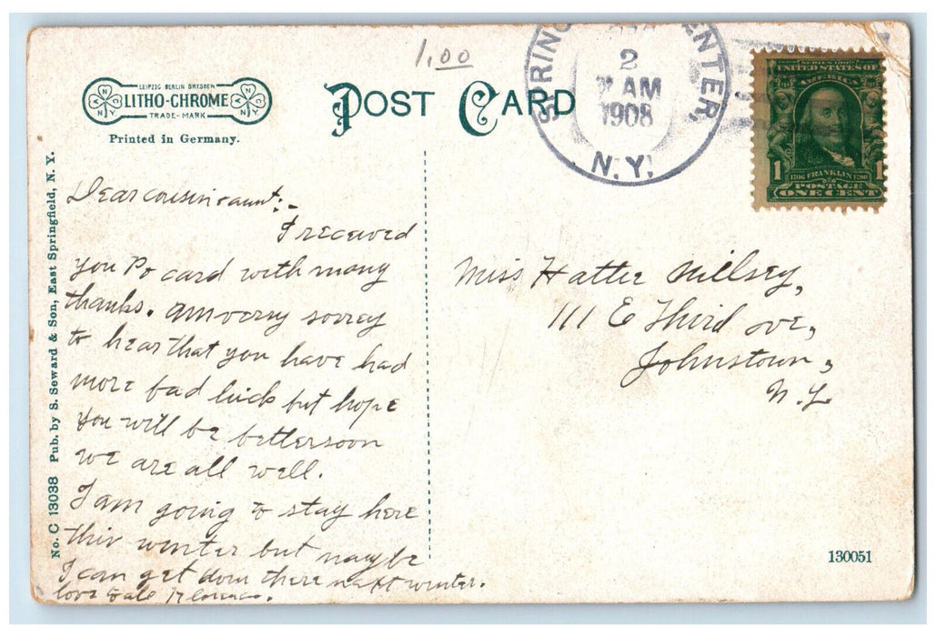 1908 Old Academy East Springfield New York NY Antique Posted Postcard