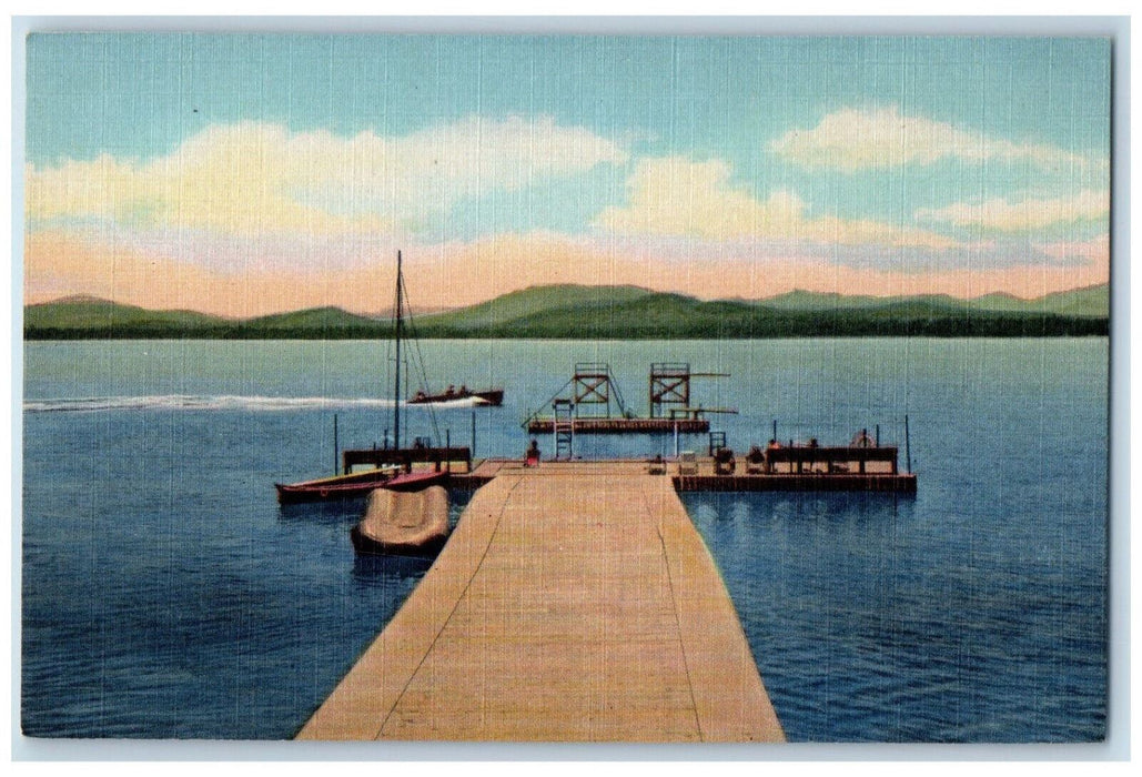 c1950's Saranac Inn P.O.N.Y. Boat Landing High In The Adirondacks NY Postcard