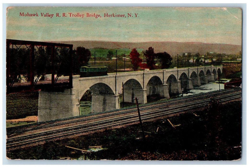 1911 Mohawk Valley Railroad Bridge Herkimer New York NY Madison NY Postcard