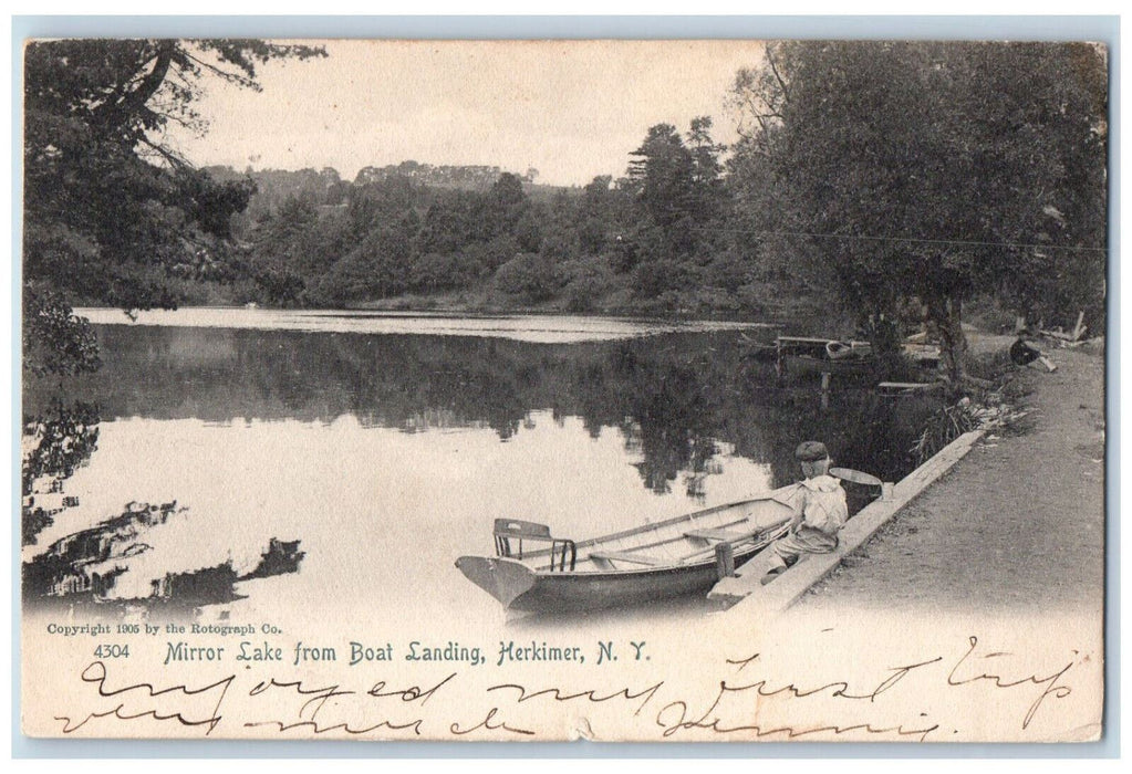 1905 Mirror Lake from Boat Landing Herkimer New York NY Antique Postcard