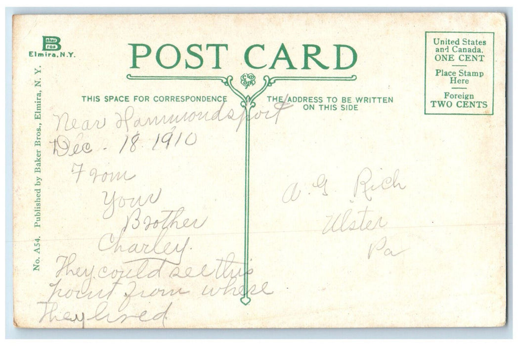 1910 Steamer Bluff Point Lake Keuka New York NY Antique Posted Postcard