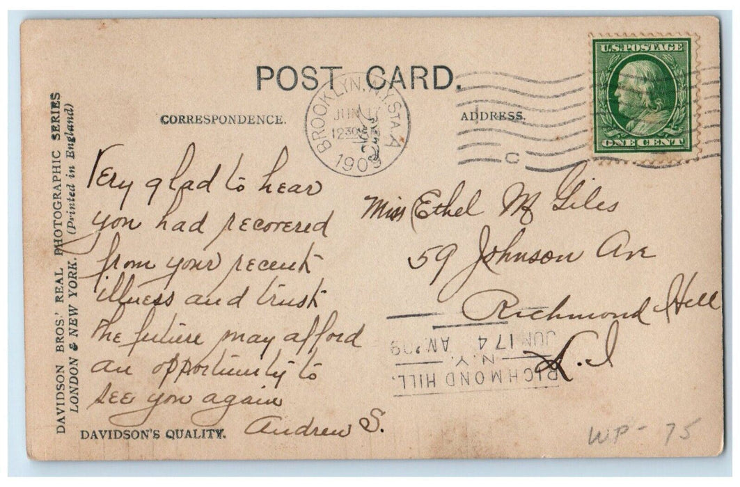 1909 Happy Birthday Flowers Davidson Bros Brooklyn NY RPPC Photo Posted Postcard