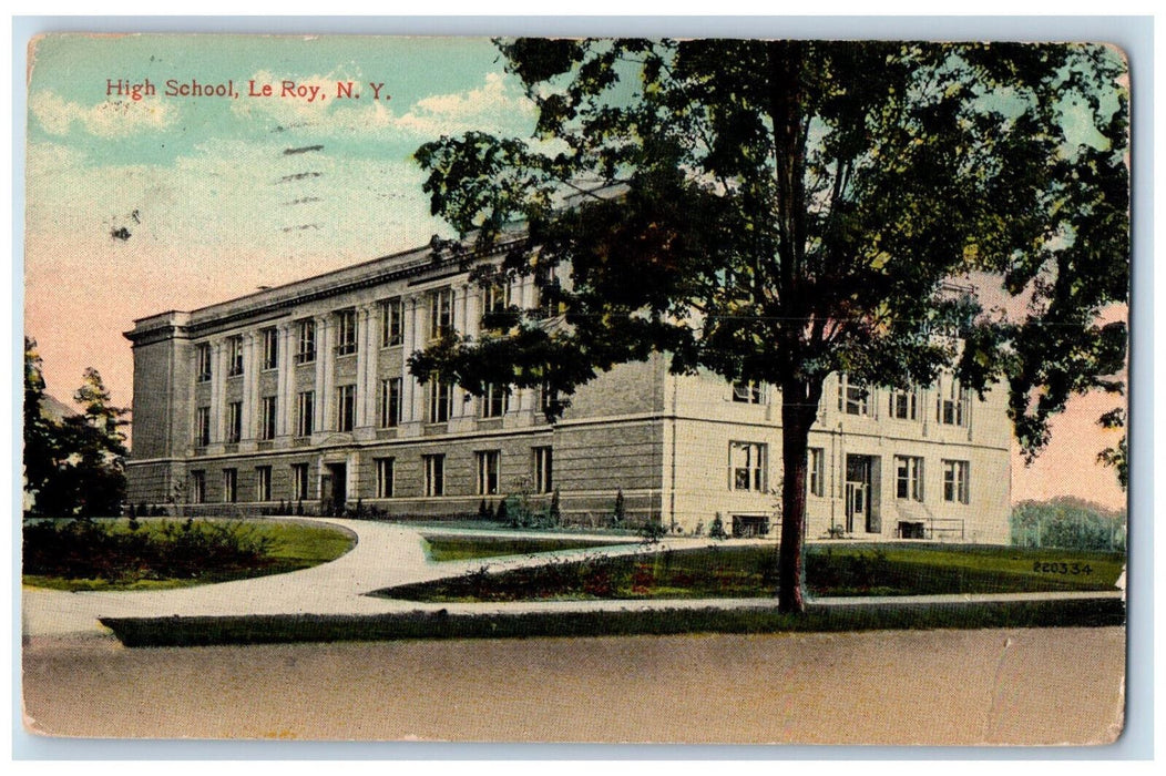 1915 High School Le Roy New York NY Antique Posted Valentine-Souvenir Postcard