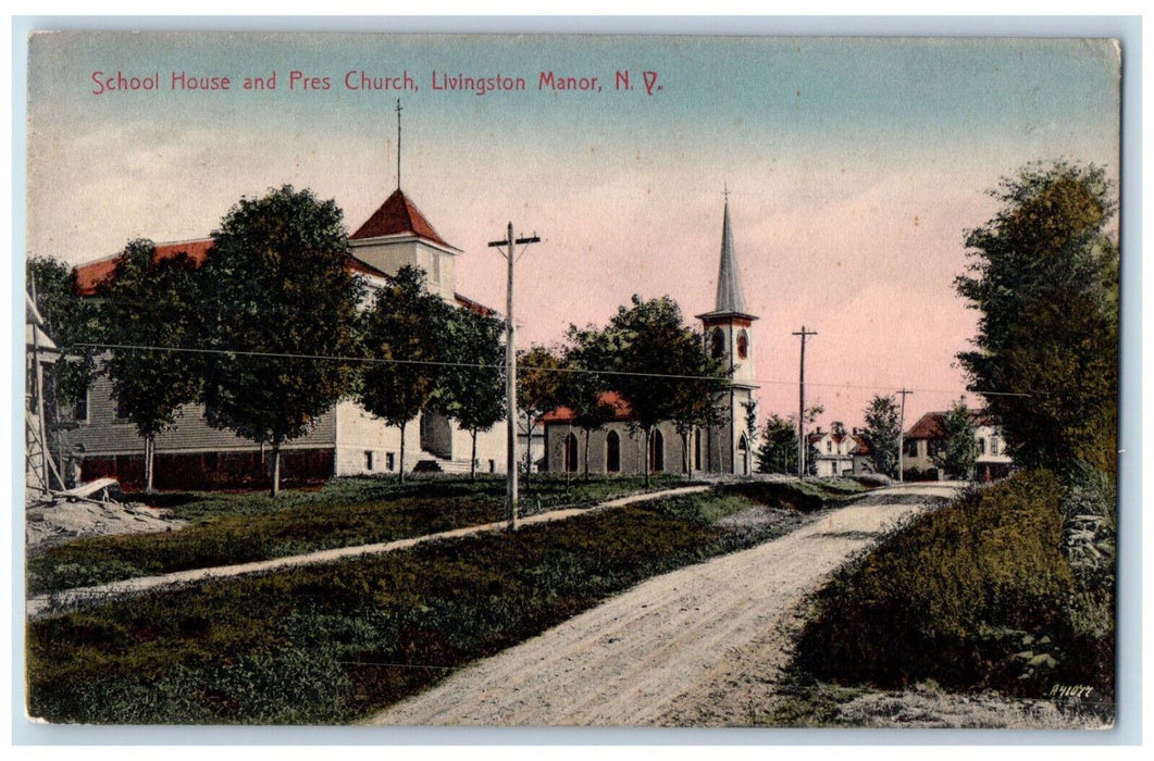 c1910 School House Pres Church Livingston Manor New York NY Antique Postcard