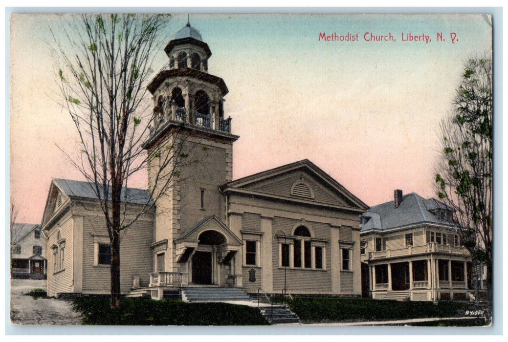 c1910 Methodist Church Liberty New York NY Antique Posted J. Fahrenholz Postcard