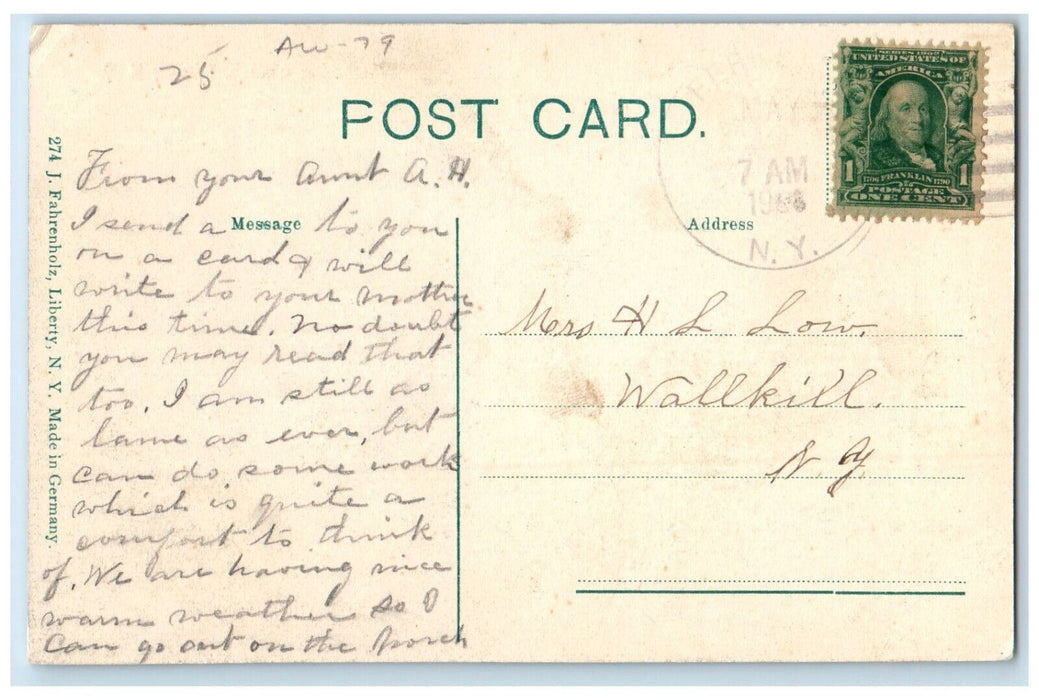 c1910 Methodist Church Liberty New York NY Antique Posted J. Fahrenholz Postcard