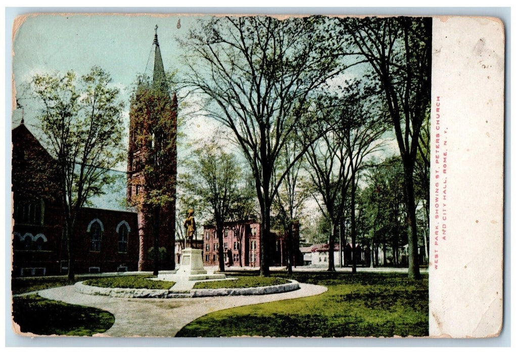 c1910 West Park Showing St. Peters Church Field City Hall Rome New York Postcard