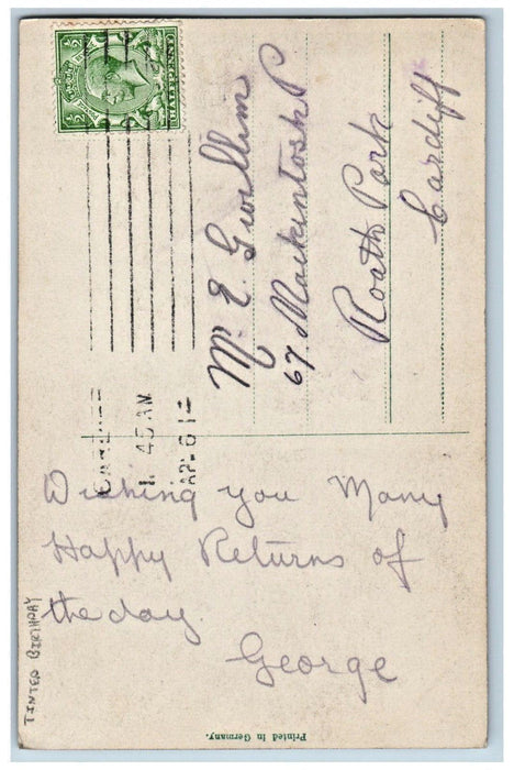 c1910's Birthday Greetings Pretty Girl Flowers Tinted RPPC Photo Posted Postcard