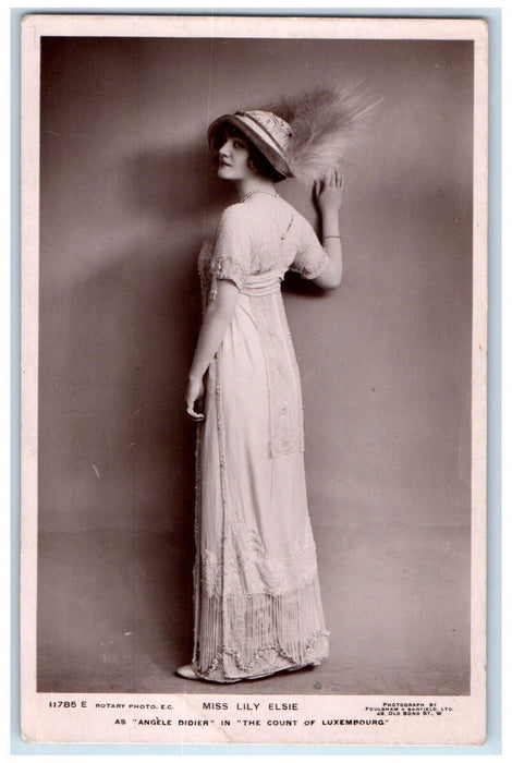 c1910's Pretty Woman Miss Lily Elsie Studio Portrait RPPC Photo Posted Postcard