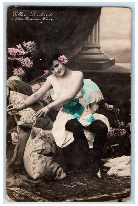 c1910's Pretty Lady Dance Ellen D Acceli Flowers RPPC Photo Antique Postcard