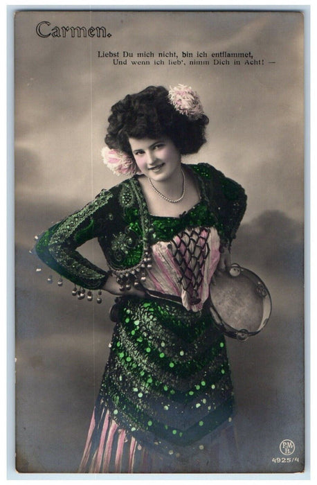 c1910's Carmen Pretty Woman Studio Portrait German Gypsie RPPC Photo Postcard