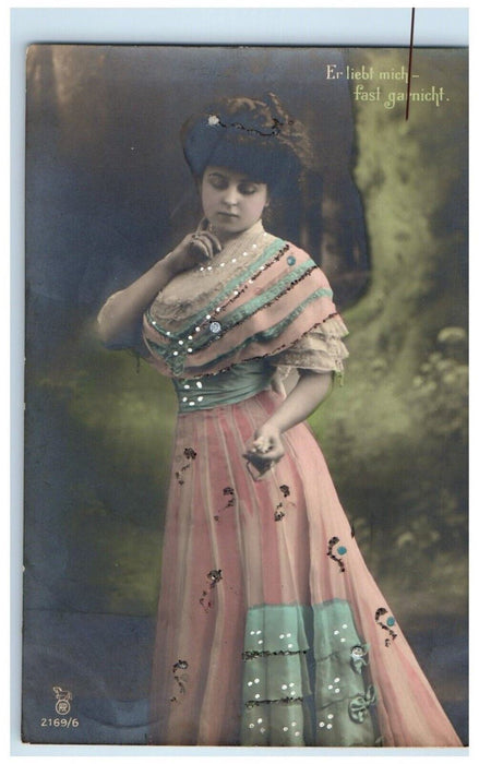 c1910's Pretty Woman Dress Romance Latvia Russia RPPC Photo Antique Postcard