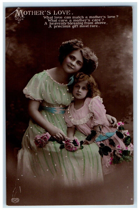 c1910's Mother And Daughter Flowers Studio Portrait EAS RPPC Photo Postcard