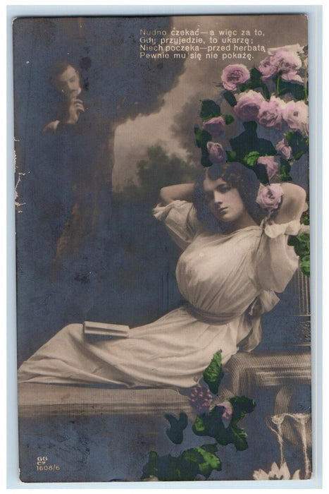 Pretty Woman White Dress Flowers Poland Nanticoke PA RPPC Photo Antique Postcard