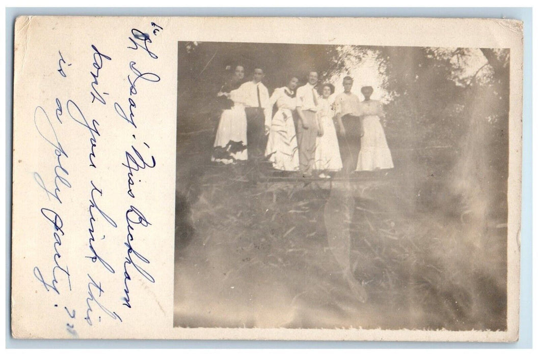 1910 Candid Men Women Couples Woods Detroit Michigan MI RPPC Photo Postcard