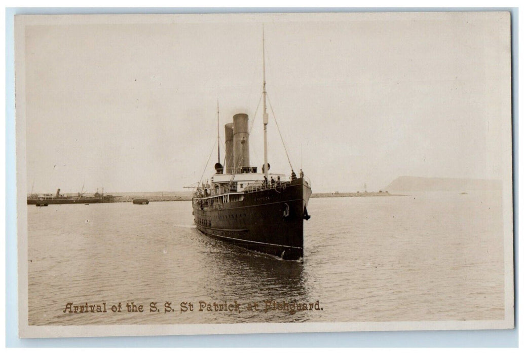 c1920's S.S. St Patrick Steamship Fishguard Harbour Wales RPPC Photo Postcard