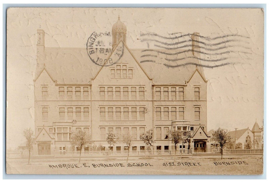 1908 Ambrose Burnside School 41st St Church Chicago IL RPPC Photo Postcard